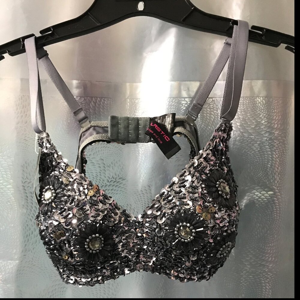 Bejeweled & Sequined Bra For Sari / Belly Dancing / Rave in Silver - LG - NWT
